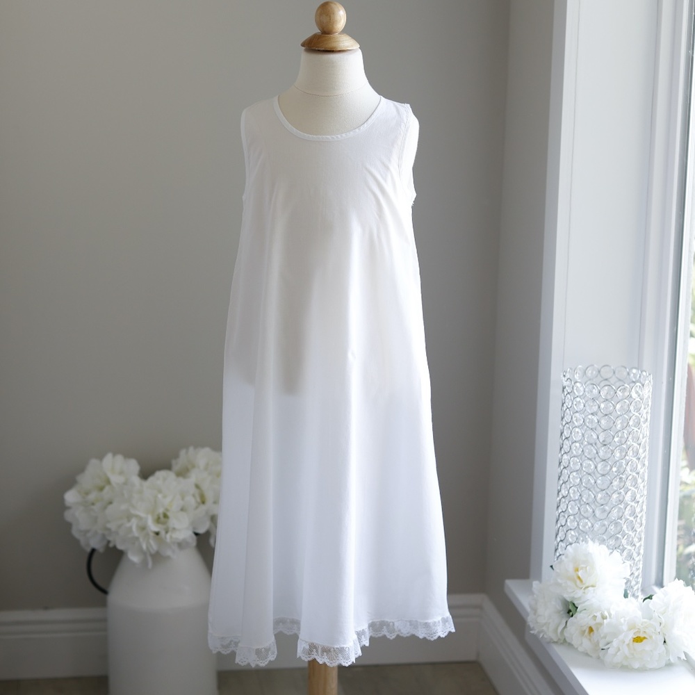 Strasburg Girl's White Cotton Slip With Lace
